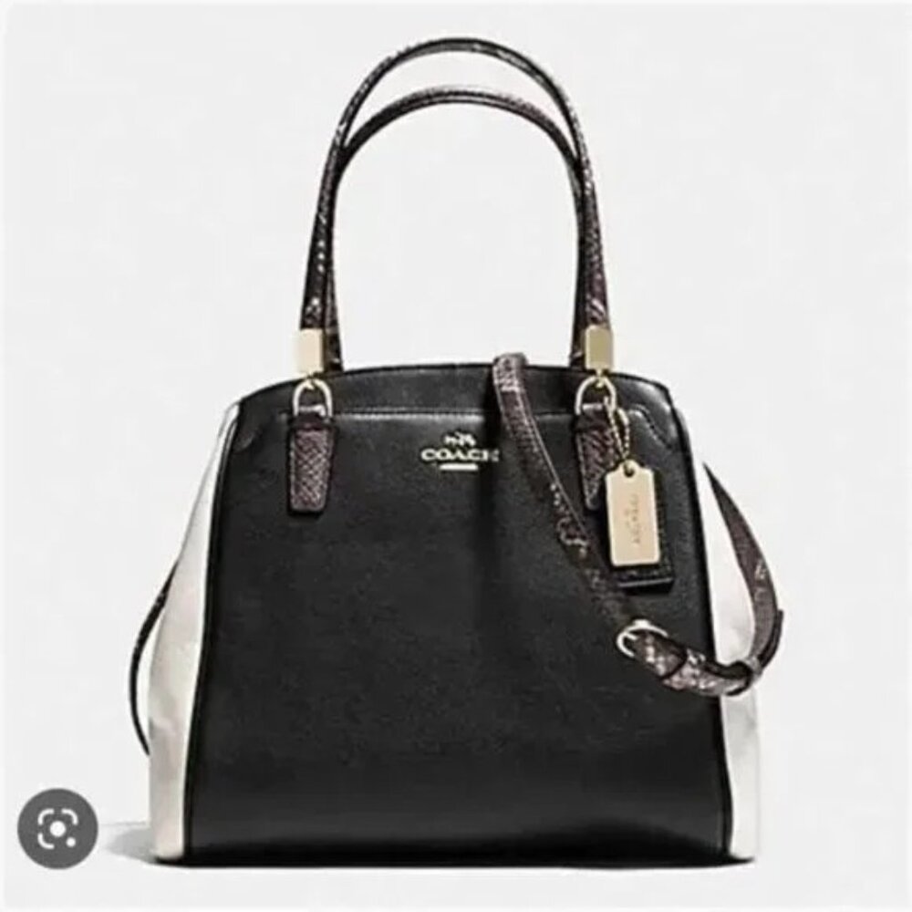Coach Minetta Black & White Leather Shoulder Bag Purse